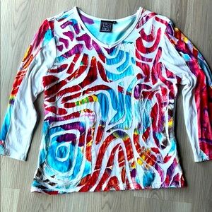 Fresh Groove Patchwork Vintage Top M Artsy Watercolor Tie Dye Colorful Abstract
